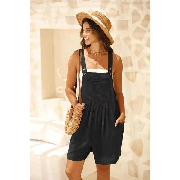 Womens Rompers Summer Wide Leg Shorts Overalls Adjustable Strap Bib Jumpsuit - Picture 6 of 6